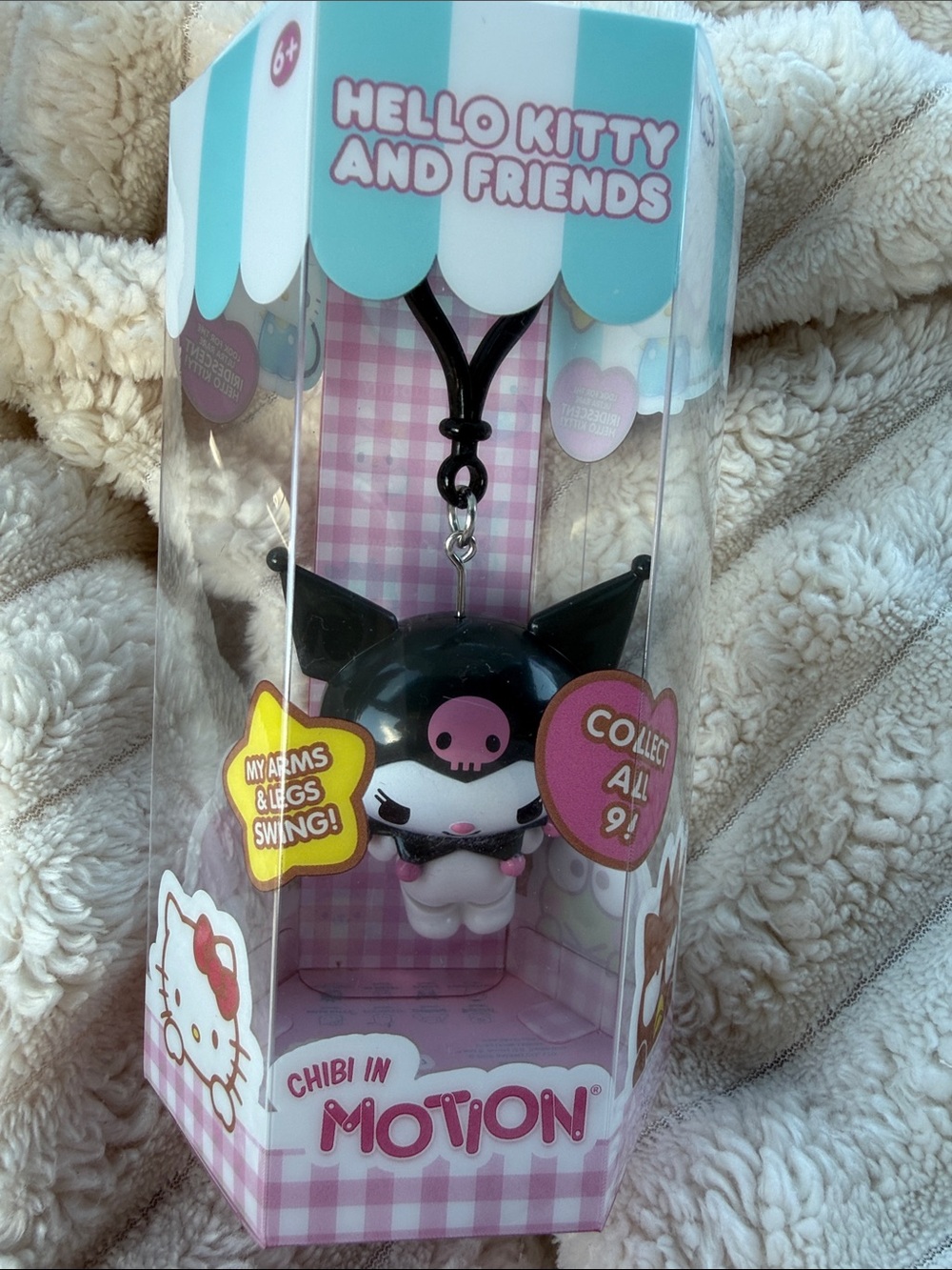 Chibi in Motion Kuromi Toy Keychain - Black & Pink